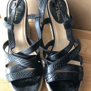 Cole Hann black leather wedge sandals